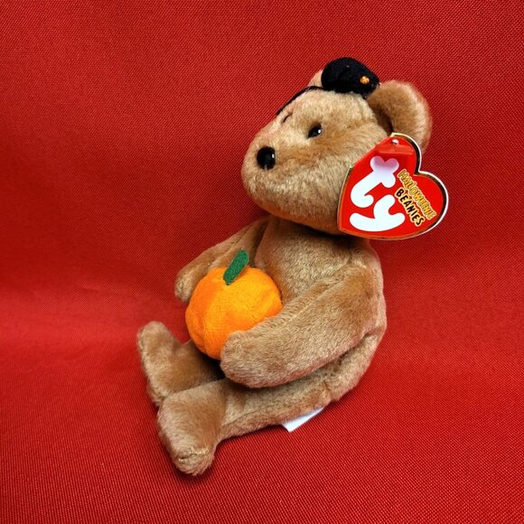 Hocus The Bear Holding Pumpkin Spider on Head 2005 The Halloweenie Beanies Colle - Picture 12 of 12